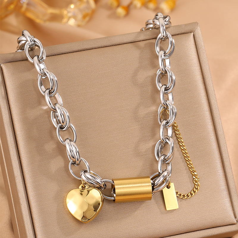 Heart Shape Bangle For Super Bowl Featuring 304 Stainless Steel With 18K Real Gold Plated And Stone-Free Inlay On Cable Chain