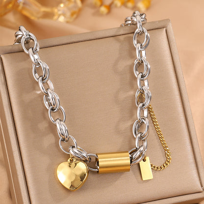 Heart Shape Bangle For Super Bowl Featuring 304 Stainless Steel With 18K Real Gold Plated And Stone-Free Inlay On Cable Chain