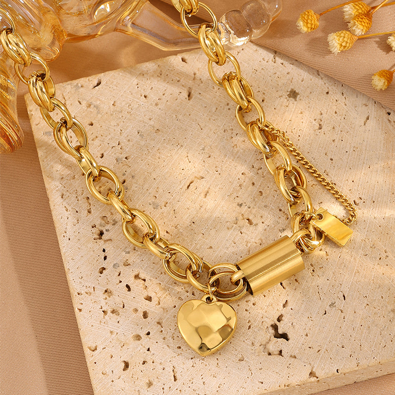 Heart Shape Bangle For Super Bowl Featuring 304 Stainless Steel With 18K Real Gold Plated And Stone-Free Inlay On Cable Chain