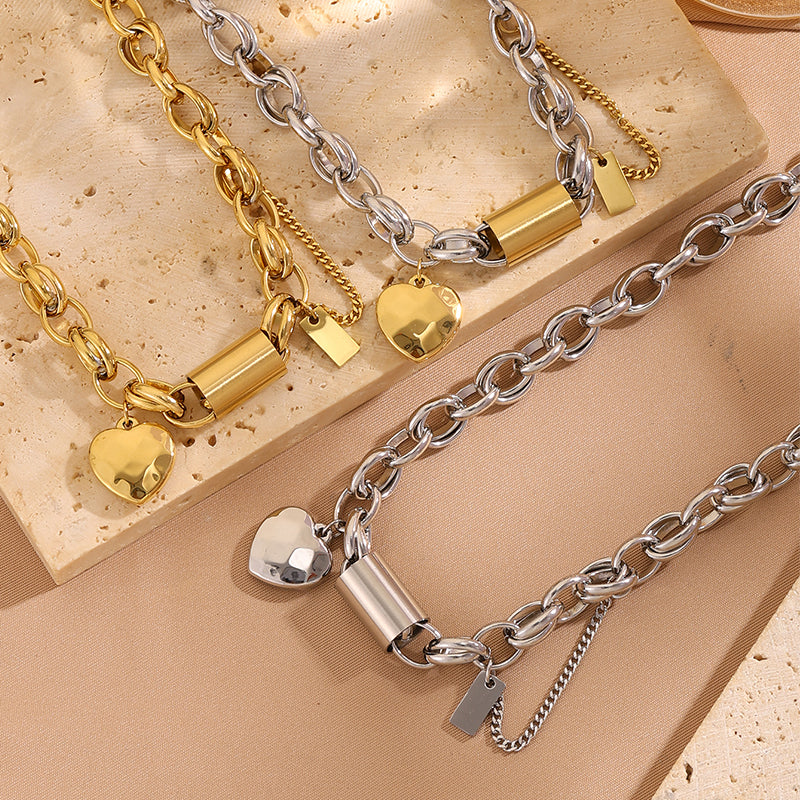 Heart Shape Bangle For Super Bowl Featuring 304 Stainless Steel With 18K Real Gold Plated And Stone-Free Inlay On Cable Chain