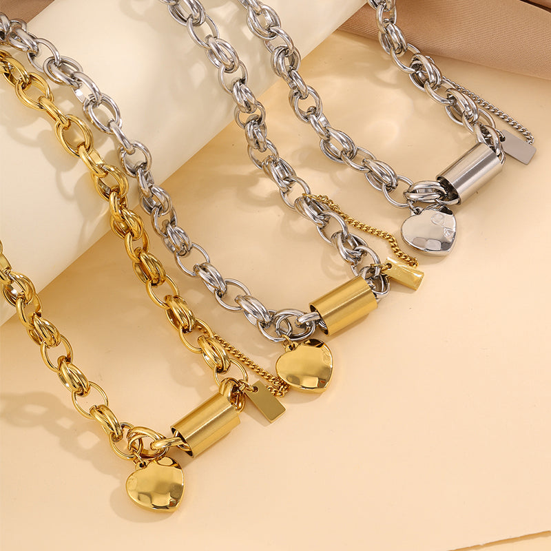 Heart Shape Bangle For Super Bowl Featuring 304 Stainless Steel With 18K Real Gold Plated And Stone-Free Inlay On Cable Chain