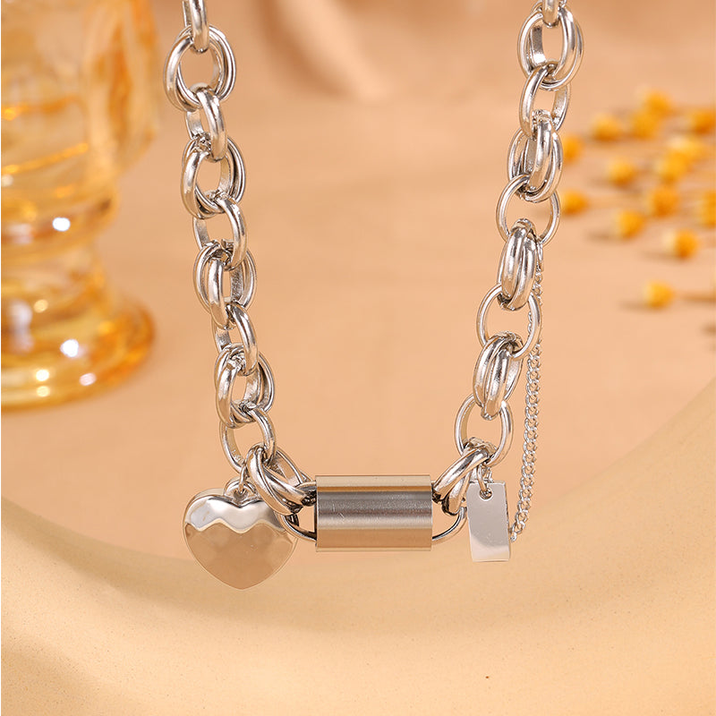 Heart Shape Bangle For Super Bowl Featuring 304 Stainless Steel With 18K Real Gold Plated And Stone-Free Inlay On Cable Chain
