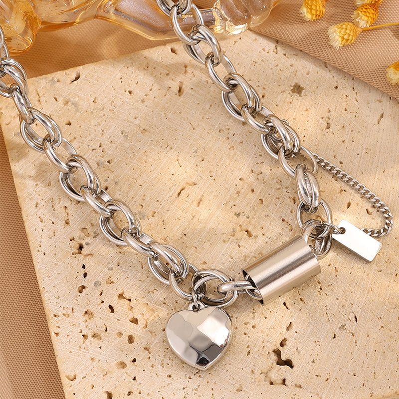 Heart Shape Bangle For Super Bowl Featuring 304 Stainless Steel With 18K Real Gold Plated And Stone-Free Inlay On Cable Chain