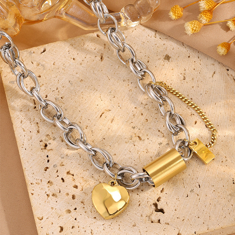Heart Shape Bangle For Super Bowl Featuring 304 Stainless Steel With 18K Real Gold Plated And Stone-Free Inlay On Cable Chain