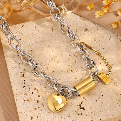 Heart Shape Bangle For Super Bowl Featuring 304 Stainless Steel With 18K Real Gold Plated And Stone-Free Inlay On Cable Chain