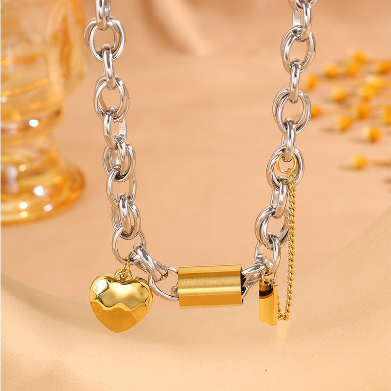 Heart Shape Bangle For Super Bowl Featuring 304 Stainless Steel With 18K Real Gold Plated And Stone-Free Inlay On Cable Chain