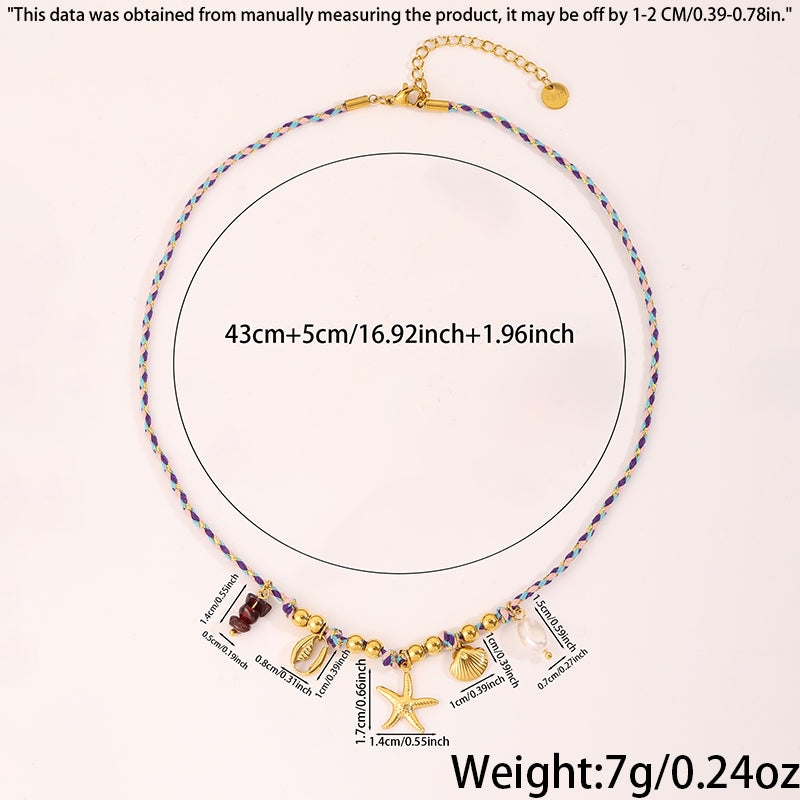 Starfish Necklace For Super Bowl, Marine Style, 304 Stainless Steel, 18K Gold Plated With Imitation Pearl