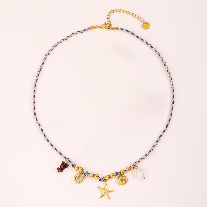 Starfish Necklace For Super Bowl, Marine Style, 304 Stainless Steel, 18K Gold Plated With Imitation Pearl