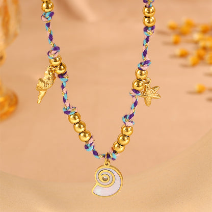 Conch Necklace For Women In 304 Stainless Steel With 18K Real Gold Plating And Stone-Free Inlay, Perfect For Super Bowl