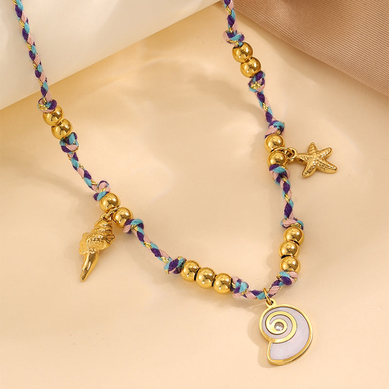 Conch Necklace For Women In 304 Stainless Steel With 18K Real Gold Plating And Stone-Free Inlay, Perfect For Super Bowl