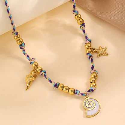 Conch Necklace For Women In 304 Stainless Steel With 18K Real Gold Plating And Stone-Free Inlay, Perfect For Super Bowl