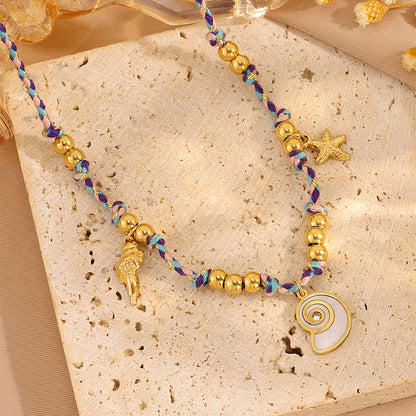 Conch Necklace For Women In 304 Stainless Steel With 18K Real Gold Plating And Stone-Free Inlay, Perfect For Super Bowl