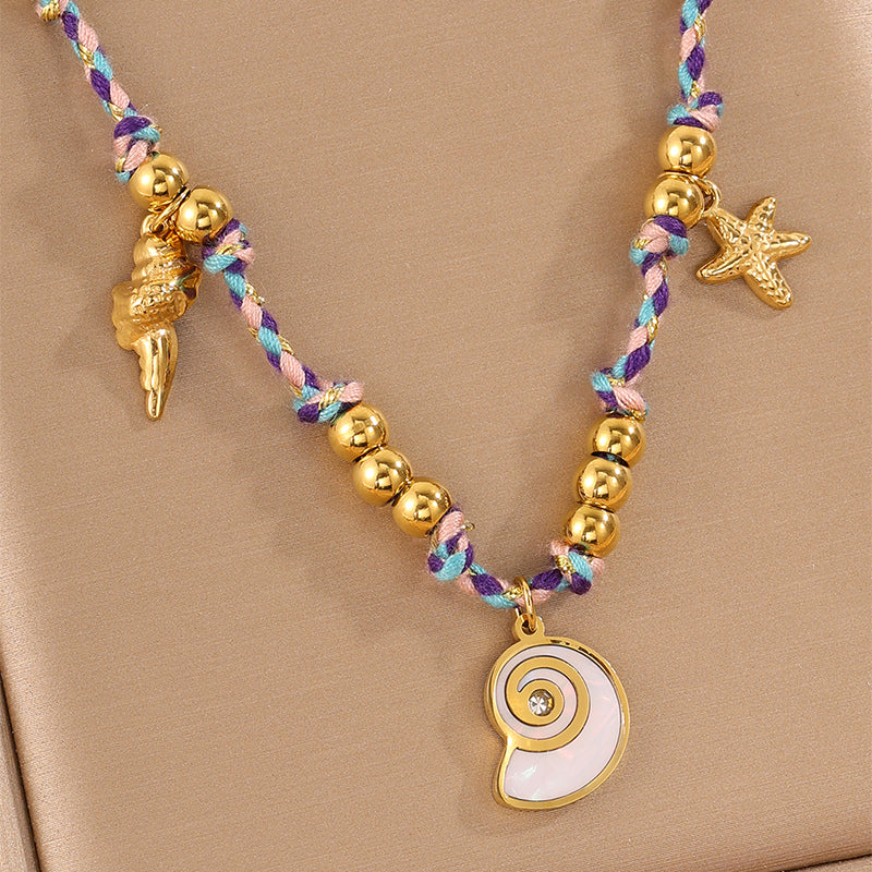 Conch Necklace For Women In 304 Stainless Steel With 18K Real Gold Plating And Stone-Free Inlay, Perfect For Super Bowl
