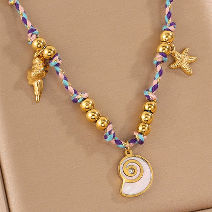 Conch Necklace For Women In 304 Stainless Steel With 18K Real Gold Plating And Stone-Free Inlay, Perfect For Super Bowl