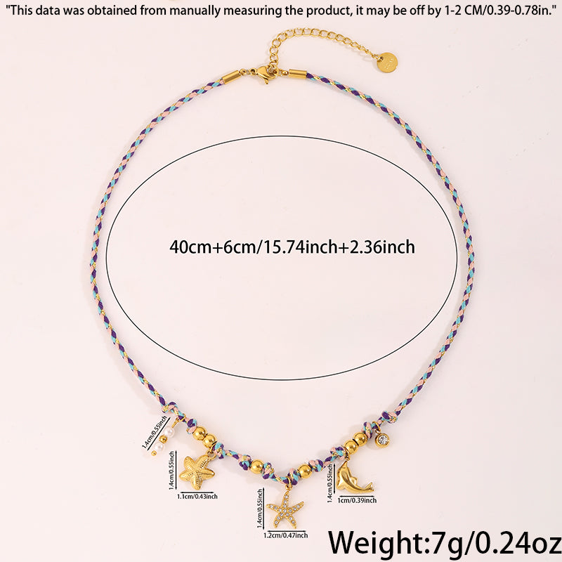 Starfish Necklace For Super Bowl Featuring Marine Style Design In 304 Stainless Steel With 18K Real Gold Plating And Stone-Free Inlay