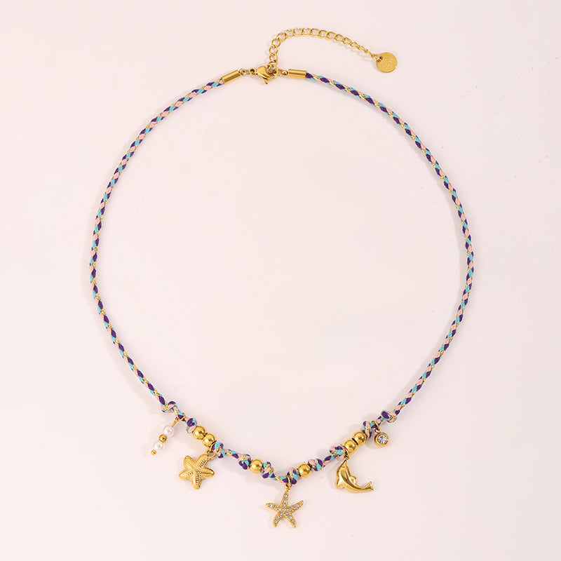 Starfish Necklace For Super Bowl Featuring Marine Style Design In 304 Stainless Steel With 18K Real Gold Plating And Stone-Free Inlay