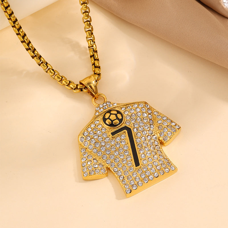 Football World Cup Number Necklace For Fans In 304 Stainless Steel With 18K Real Gold Plated And Zircon On Box Chain