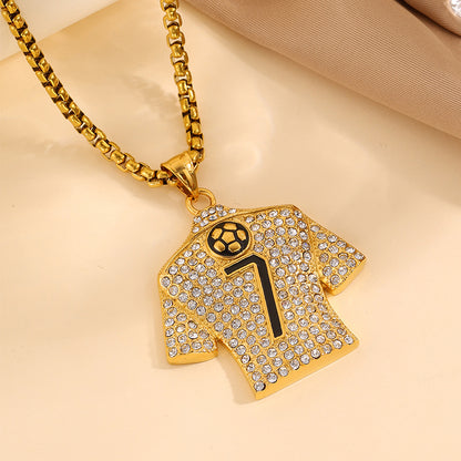 Football World Cup Number Necklace For Fans In 304 Stainless Steel With 18K Real Gold Plated And Zircon On Box Chain