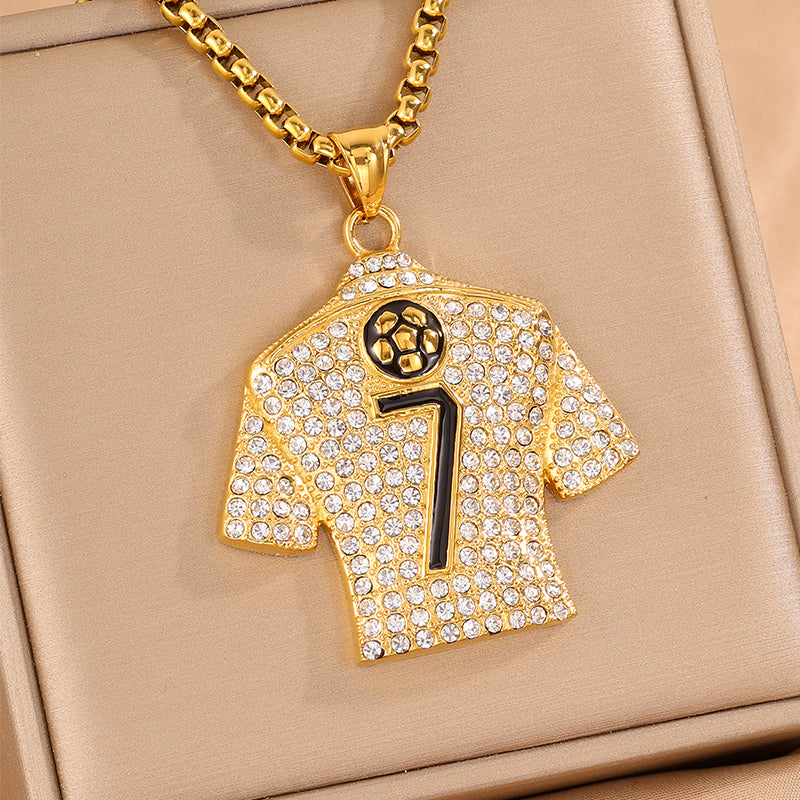Football World Cup Number Necklace For Fans In 304 Stainless Steel With 18K Real Gold Plated And Zircon On Box Chain