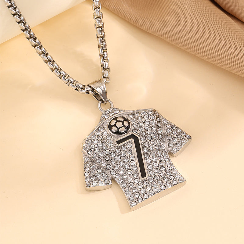 Football World Cup Number Necklace For Fans In 304 Stainless Steel With 18K Real Gold Plated And Zircon On Box Chain