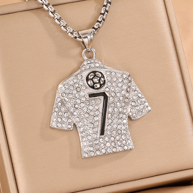 Football World Cup Number Necklace For Fans In 304 Stainless Steel With 18K Real Gold Plated And Zircon On Box Chain