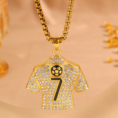 Football World Cup Number Necklace For Fans In 304 Stainless Steel With 18K Real Gold Plated And Zircon On Box Chain