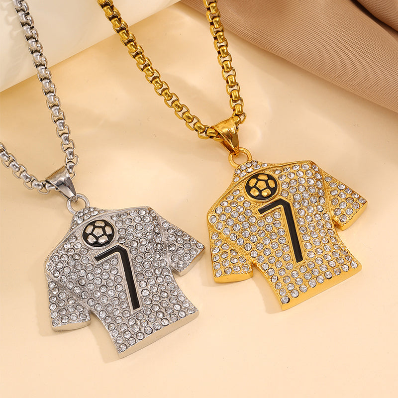 Football World Cup Number Necklace For Fans In 304 Stainless Steel With 18K Real Gold Plated And Zircon On Box Chain