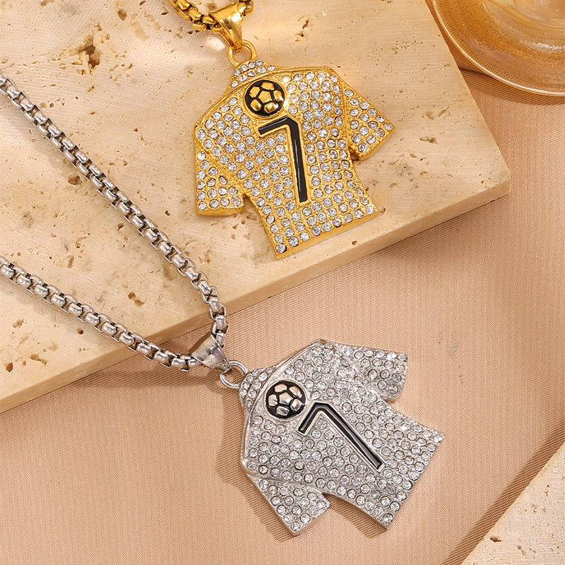 Football World Cup Number Necklace For Fans In 304 Stainless Steel With 18K Real Gold Plated And Zircon On Box Chain