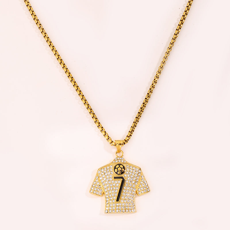 Football World Cup Number Necklace For Fans In 304 Stainless Steel With 18K Real Gold Plated And Zircon On Box Chain