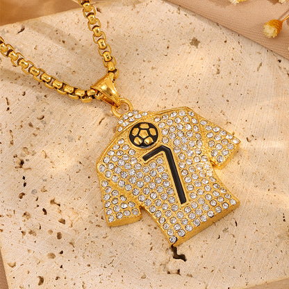 Football World Cup Number Necklace For Fans In 304 Stainless Steel With 18K Real Gold Plated And Zircon On Box Chain