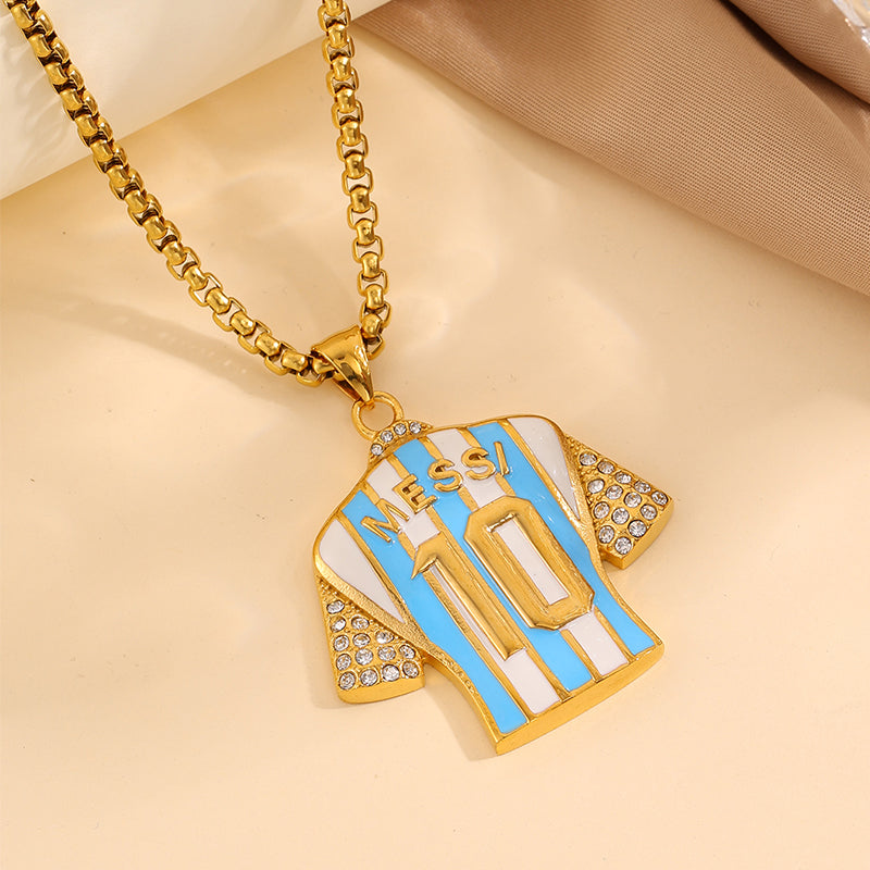 Super Bowl Number Necklace For Fans In 304 Stainless Steel With 18K Real Gold Plated And Zircon On Box Chain
