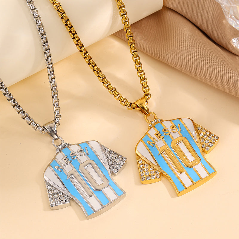 Super Bowl Number Necklace For Fans In 304 Stainless Steel With 18K Real Gold Plated And Zircon On Box Chain