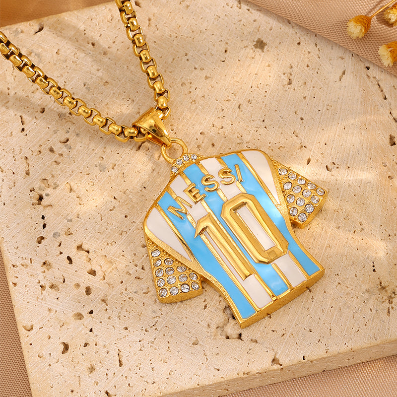 Super Bowl Number Necklace For Fans In 304 Stainless Steel With 18K Real Gold Plated And Zircon On Box Chain