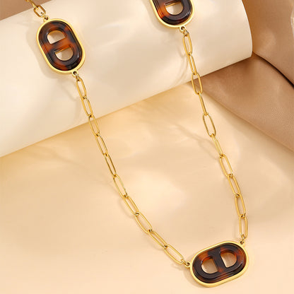 Solid Color Necklace For Women In 304 Stainless Steel With 18K Real Gold Plated Finish And Stone-Free Inlay, Perfect For Super Bowl