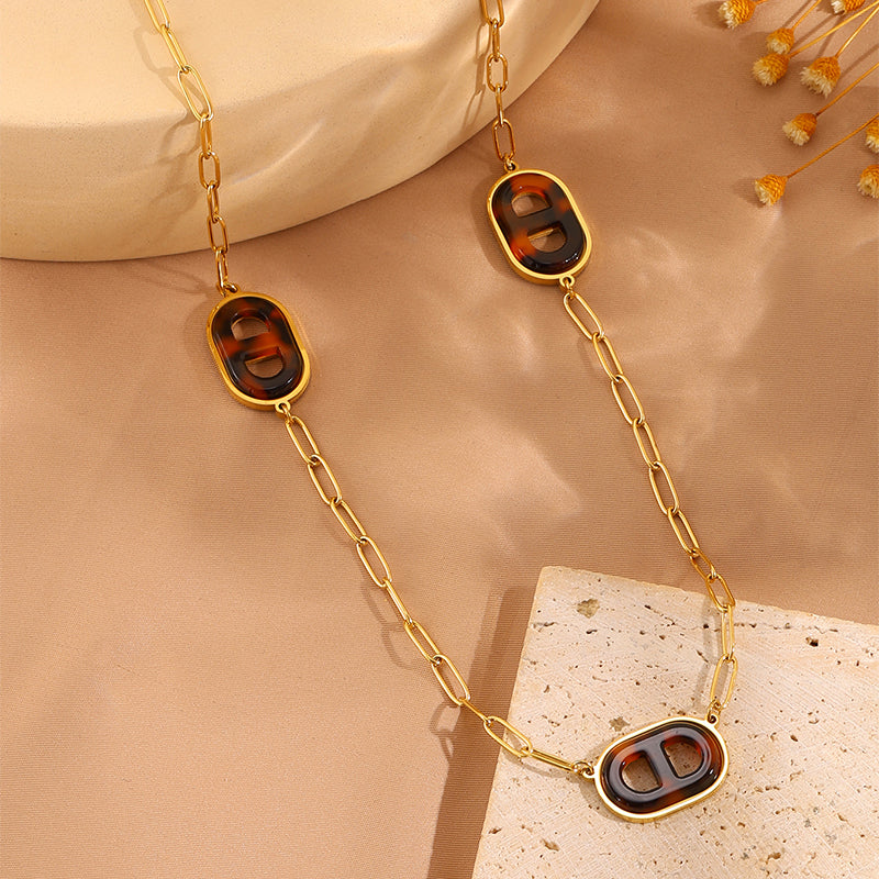 Solid Color Necklace For Women In 304 Stainless Steel With 18K Real Gold Plated Finish And Stone-Free Inlay, Perfect For Super Bowl