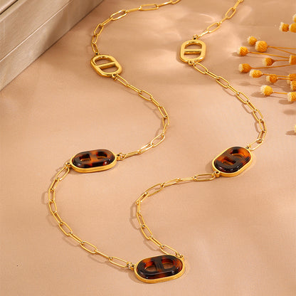 Solid Color Necklace For Women In 304 Stainless Steel With 18K Real Gold Plated Finish And Stone-Free Inlay, Perfect For Super Bowl