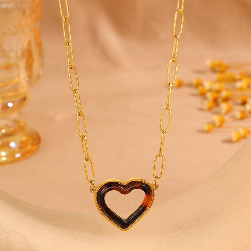 Heart Shape Necklace For Women In 304 Stainless Steel With 18K Real Gold Plated Finish And Stone-Free Inlay, Perfect For Super Bowl