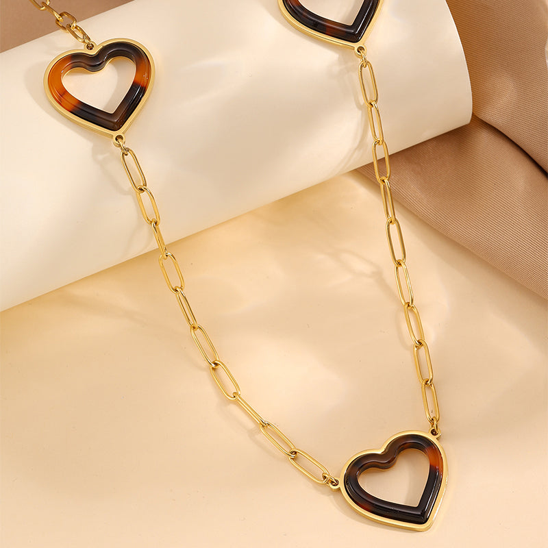 Heart Shape Necklace For Women In 304 Stainless Steel With 18K Real Gold Plated Finish And Stone-Free Inlay, Perfect For Super Bowl