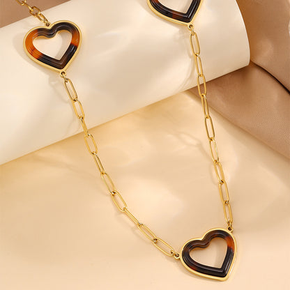 Heart Shape Necklace For Women In 304 Stainless Steel With 18K Real Gold Plated Finish And Stone-Free Inlay, Perfect For Super Bowl