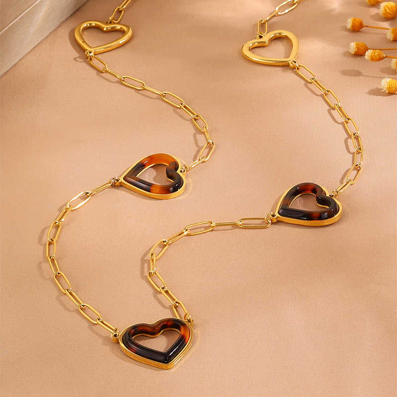 Heart Shape Necklace For Women In 304 Stainless Steel With 18K Real Gold Plated Finish And Stone-Free Inlay, Perfect For Super Bowl