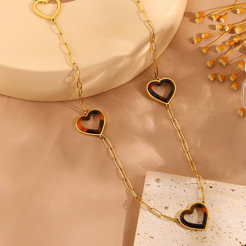 Heart Shape Necklace For Women In 304 Stainless Steel With 18K Real Gold Plated Finish And Stone-Free Inlay, Perfect For Super Bowl