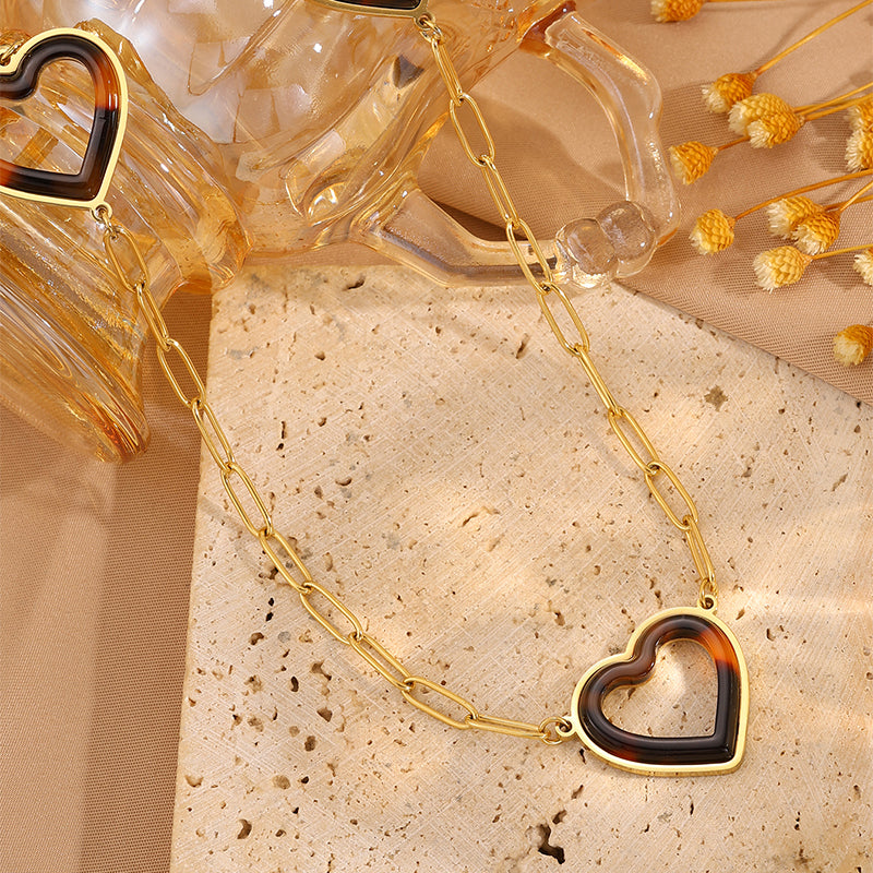 Heart Shape Necklace For Women In 304 Stainless Steel With 18K Real Gold Plated Finish And Stone-Free Inlay, Perfect For Super Bowl