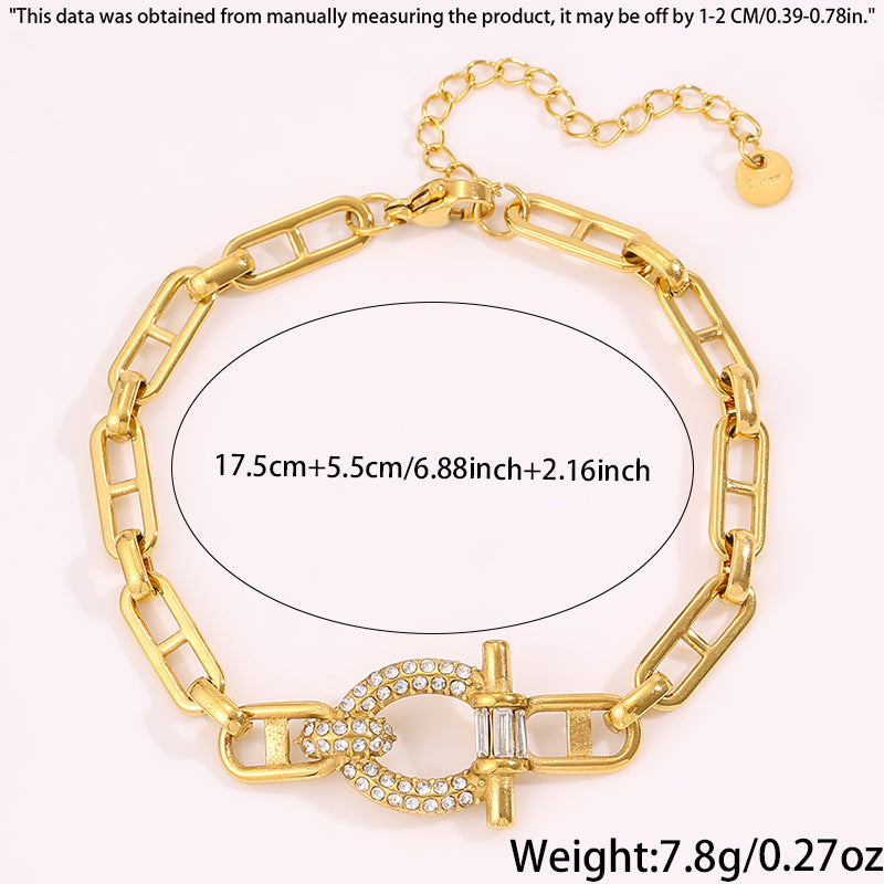 Solid Color Roman Style Bracelet For Super Bowl Featuring 304 Stainless Steel With 18K Real Gold Plated And Rhinestones