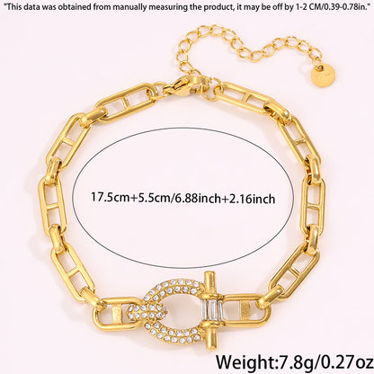 Solid Color Roman Style Bracelet For Super Bowl Featuring 304 Stainless Steel With 18K Real Gold Plated And Rhinestones