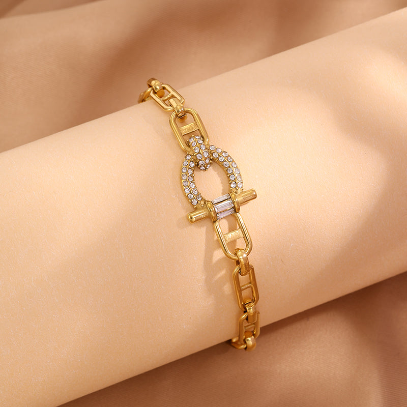 Solid Color Roman Style Bracelet For Super Bowl Featuring 304 Stainless Steel With 18K Real Gold Plated And Rhinestones