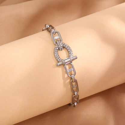 Solid Color Roman Style Bracelet For Super Bowl Featuring 304 Stainless Steel With 18K Real Gold Plated And Rhinestones