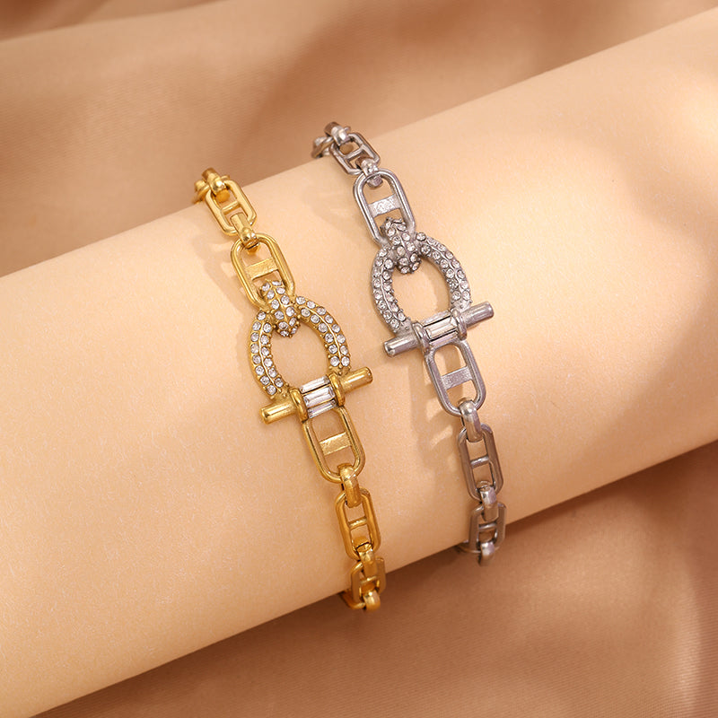 Solid Color Roman Style Bracelet For Super Bowl Featuring 304 Stainless Steel With 18K Real Gold Plated And Rhinestones
