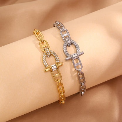 Solid Color Roman Style Bracelet For Super Bowl Featuring 304 Stainless Steel With 18K Real Gold Plated And Rhinestones