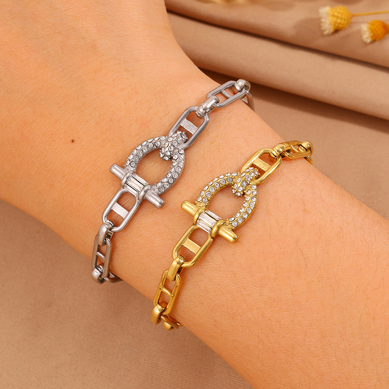 Solid Color Roman Style Bracelet For Super Bowl Featuring 304 Stainless Steel With 18K Real Gold Plated And Rhinestones