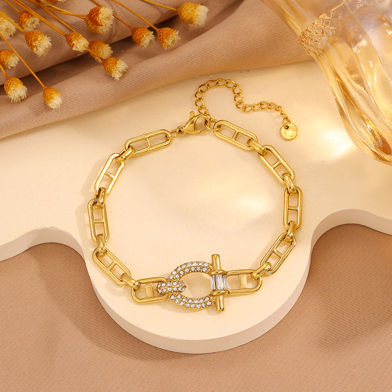 Solid Color Roman Style Bracelet For Super Bowl Featuring 304 Stainless Steel With 18K Real Gold Plated And Rhinestones